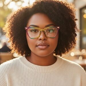 ✨ Rainbow Glitter Cat-Eye Glasses – Prescription Ready & Blue-Light Blocking